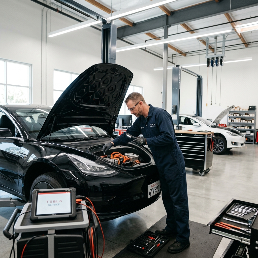 Modiqit montaj noktasında Tesla Model Y aksesuarının uzman teknisyen tarafından uygulanması