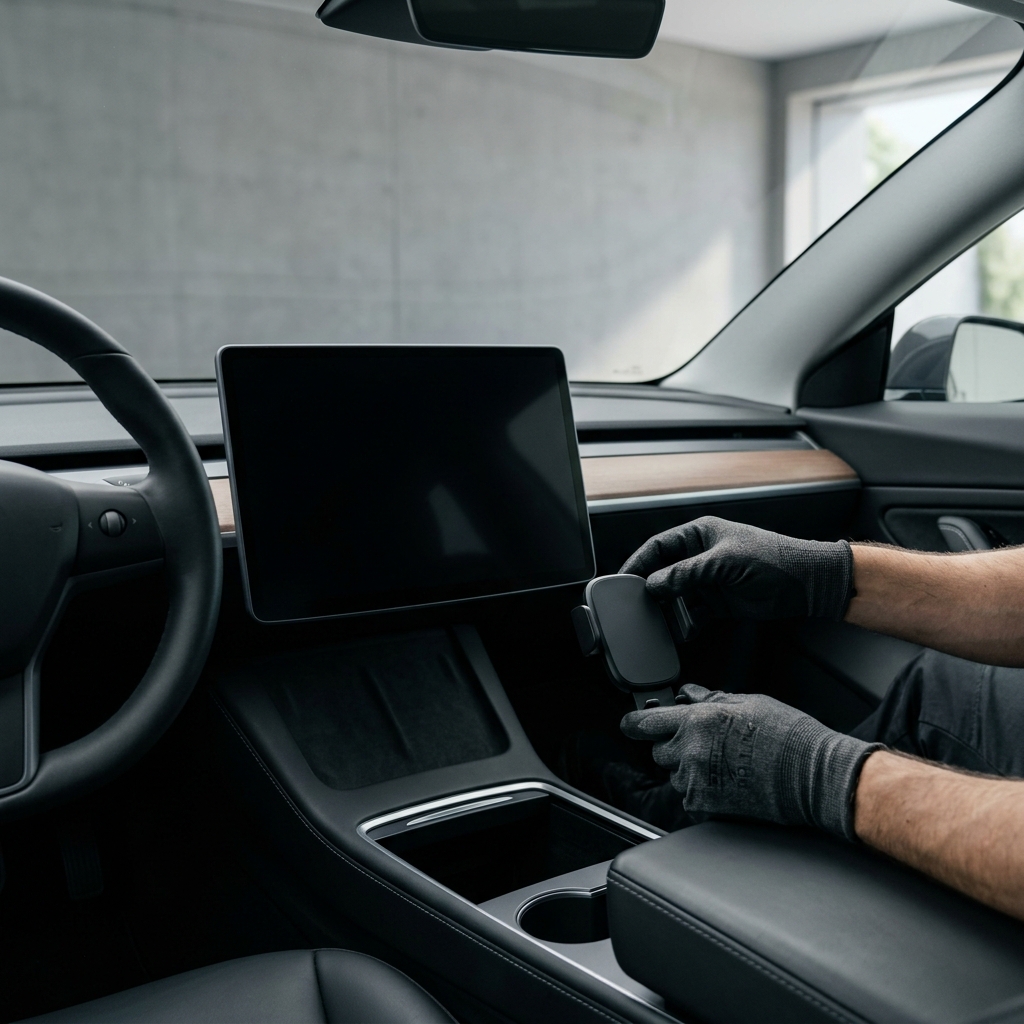 Tesla Model Y iç mekânına uygulanmış akıllı araç aksesuarları ve profesyonel montaj